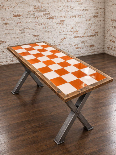 Checkers tile table top - checkers, art